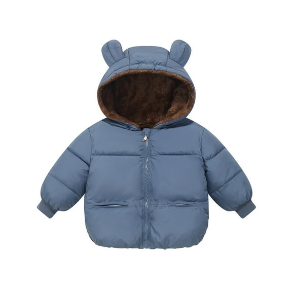 Toddler Winter Coat Baby Boys Puffer Coat Cute Bear Ear Hooded Jacket Thicken Windproof Zipper Warm Outwear Puffer Jacket Toddler 12-18 Months