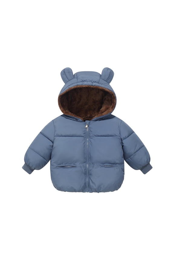 Toddler Winter Coat Baby Boys Puffer Coat Cute Bear Ear Hooded Jacket Thicken Windproof Zipper Warm Outwear Puffer Jacket Toddler 12-18 Months
