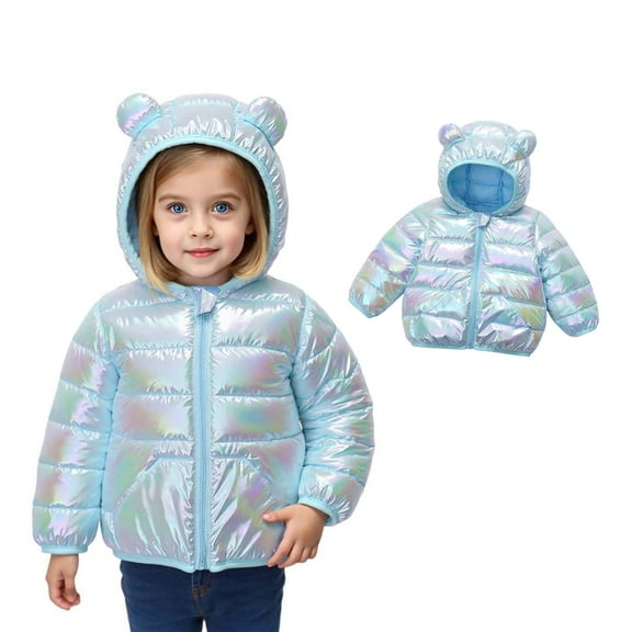 Baby Boys Winter Coat Warm Puffer Jackets Kids Zip up Long Sleeve Windproof Jacket Outwear Bear Hooded Down Jacket Clothes for 6-12 Months Old Girl