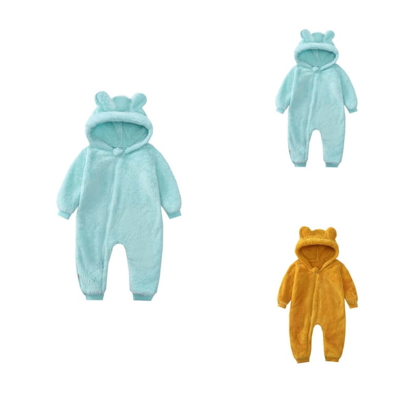 Baby Boys Winter Thermal Romper Jumpsuit â Soft Warm Outerwear with Bear Hood, Long Sleeve Loose Bodysuit for 2025 Cold Weather