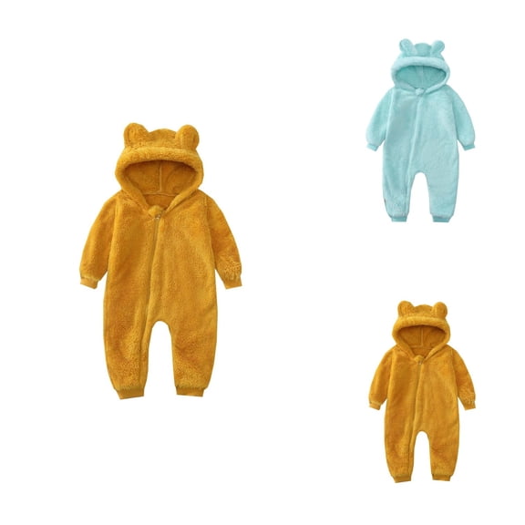 Baby Boys Winter Thermal Romper Jumpsuit â Soft Warm Outerwear with Bear Hood, Long Sleeve Loose Bodysuit for 2025 Cold Weather