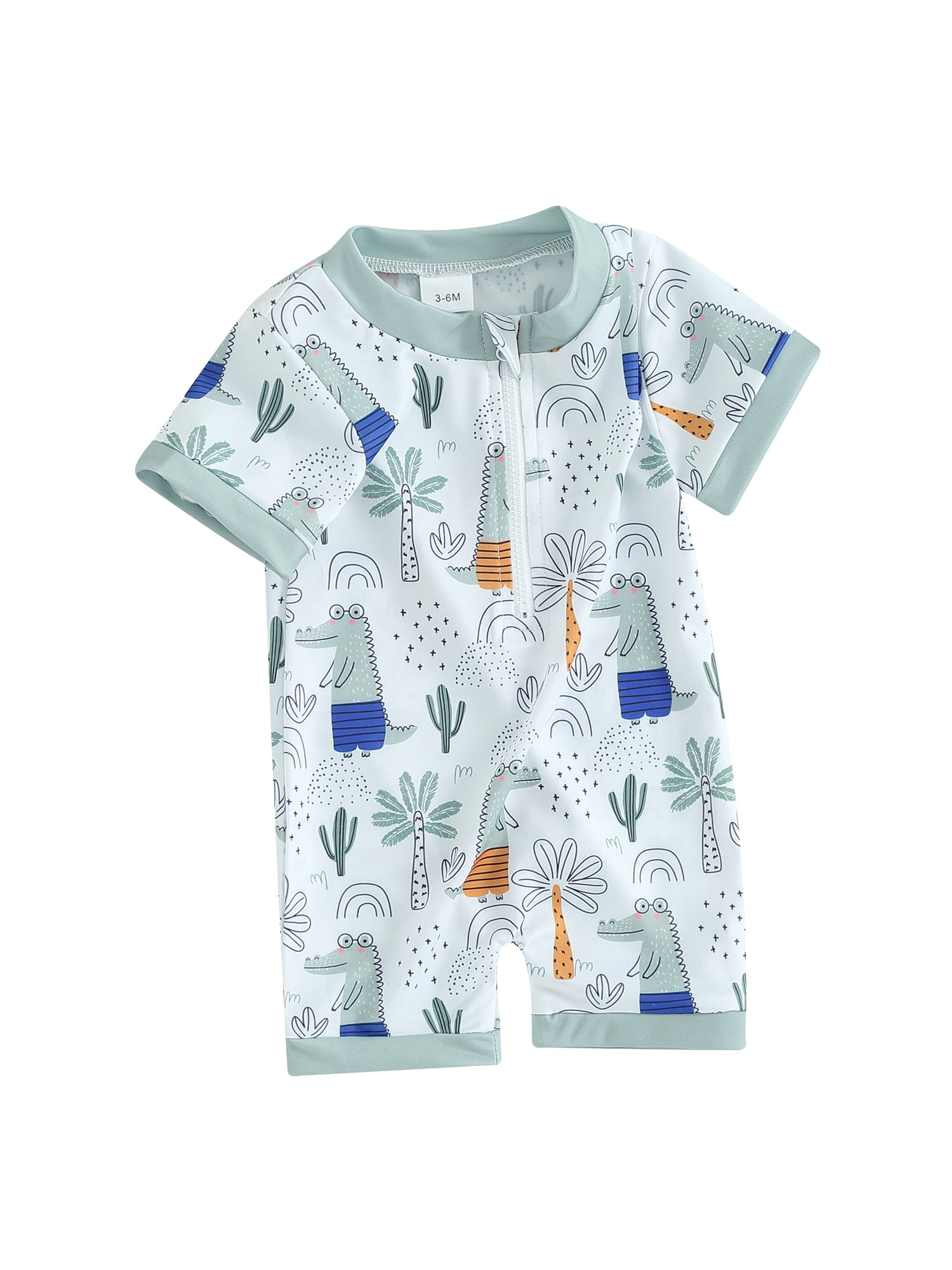 Baby Boys Zipup Swimsuit Marine Animal Print Sunscreen Rash Protection