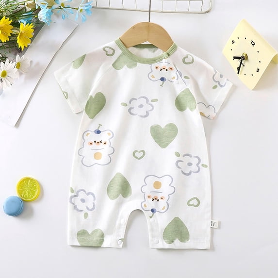 Baby Boys and Girls Printed Romper, Crew Neck Short Sleeve Bodysuit, Casual Summer Infant Clothing | Akmoler,White 0 Months