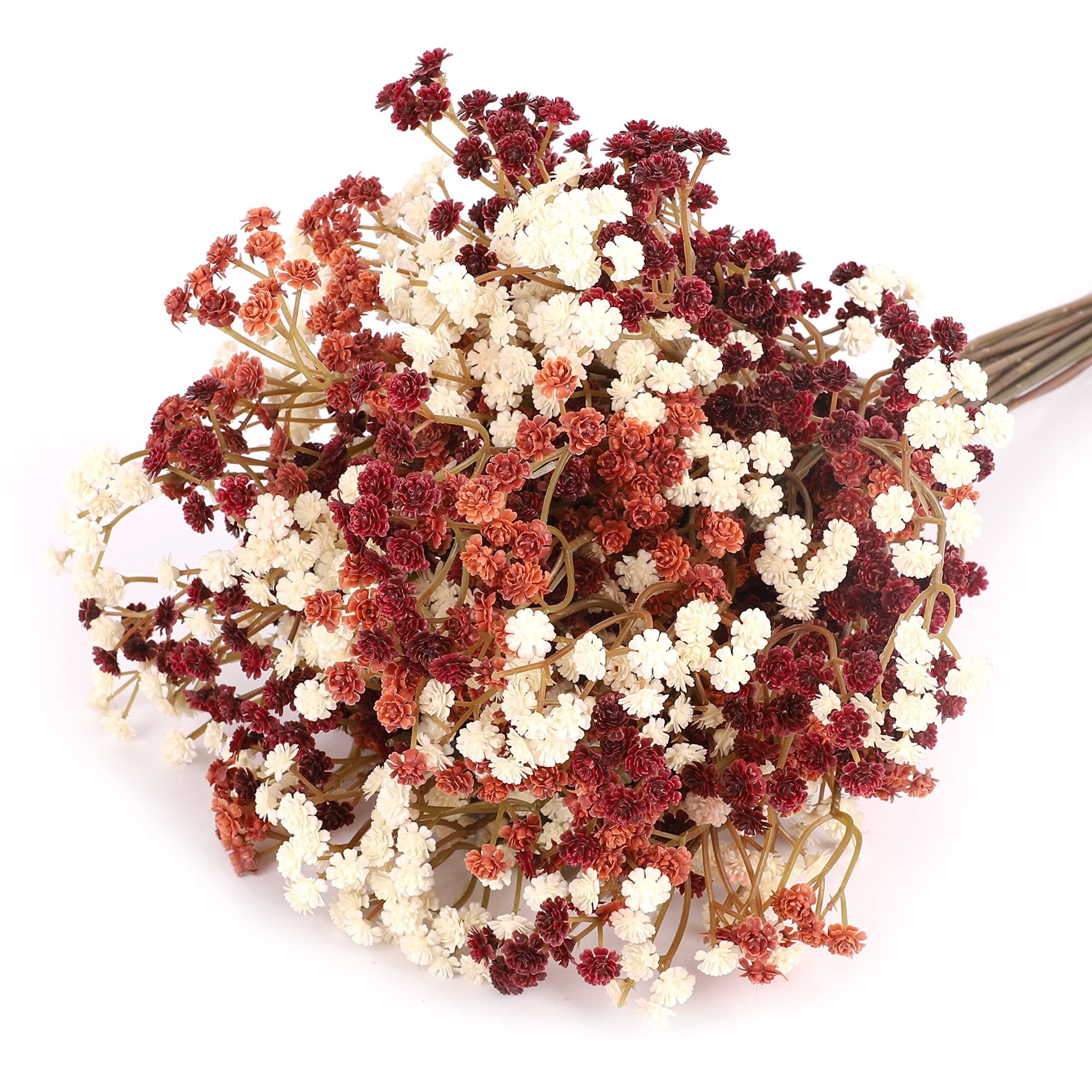 LFP 5.5" Small Coral Orange Silk Baby's Breath Flower Arrangement With Stone Base