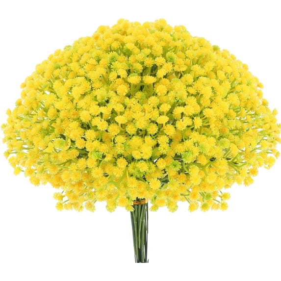 Baby Breath Flowers Yellow Gypsophila Bouquets, Real Touch Yellow Fake Flowers UV Resistant Fake Yellow Flowers for Wedding Party Home Decoration