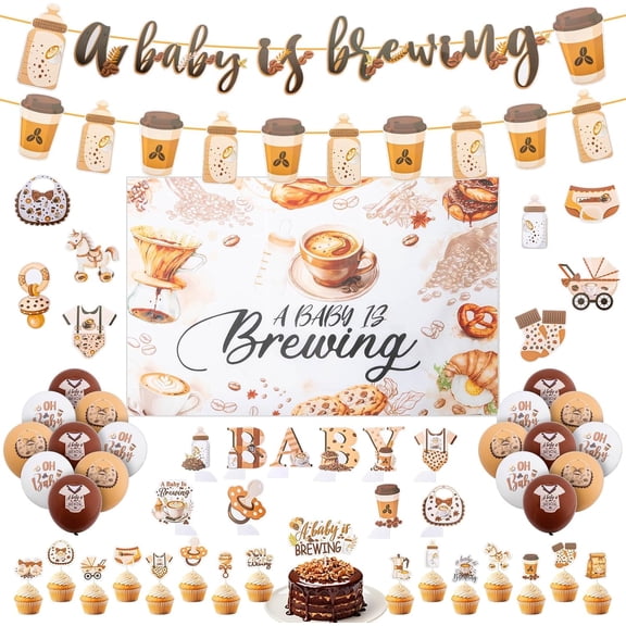Baby is Brewing Baby Shower Decor Set, Coffee Theme Baby Shower Decorations Set, Including Party Banner, Cake Toppers, Honeycomb Centerpieces, Balloons