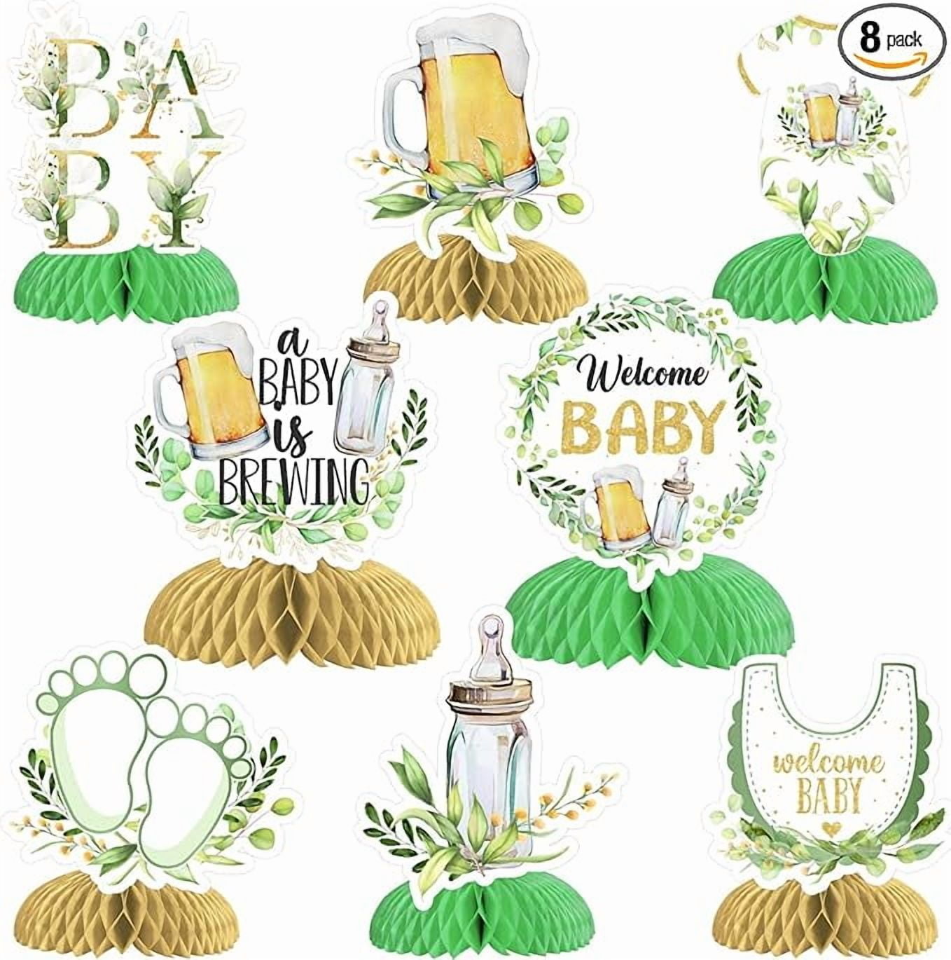A Baby is Brewing Baby Shower Decorations Greenery - 8PCS Beer Baby Shower Honeycomb Centerpieces, Sage Green Beer Bottle Baby Brewing Gender Reveal Pregnancy Celebration Party Supplies