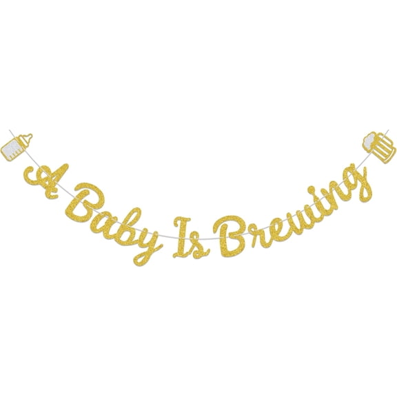 A Baby is Brewing Banner, Baby Shower Decorations, Funny Pregnancy Announcement Party Decor Sign, Boy or Girl Gender Reveal Party Supplies Gold & Silver Double-Sided