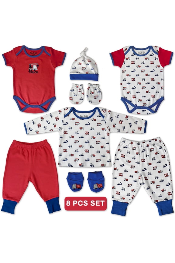 Newborn Essentials Must Have Clothes for Baby Boy, Outfit Gifts for Infant, Baby Shower Gift, 8-Pieces, Size 0-3 Months