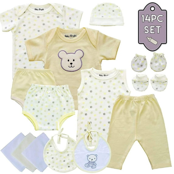 Baby Bright Newborn Essentials Baby Boy Outfits – 14pcs Baby Gift Set 0-3 Months, Newborn Baby Essentials, Baby Shower Gifts, Baby Mittens, Soft Baby Washcloths