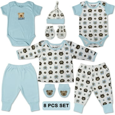 Baby Bright Newborn Essentials Must Have Clothes for Baby Boy, Outfit Gifts for Infant, Baby Shower Gift, 8-Pieces, Size 0-3 Months