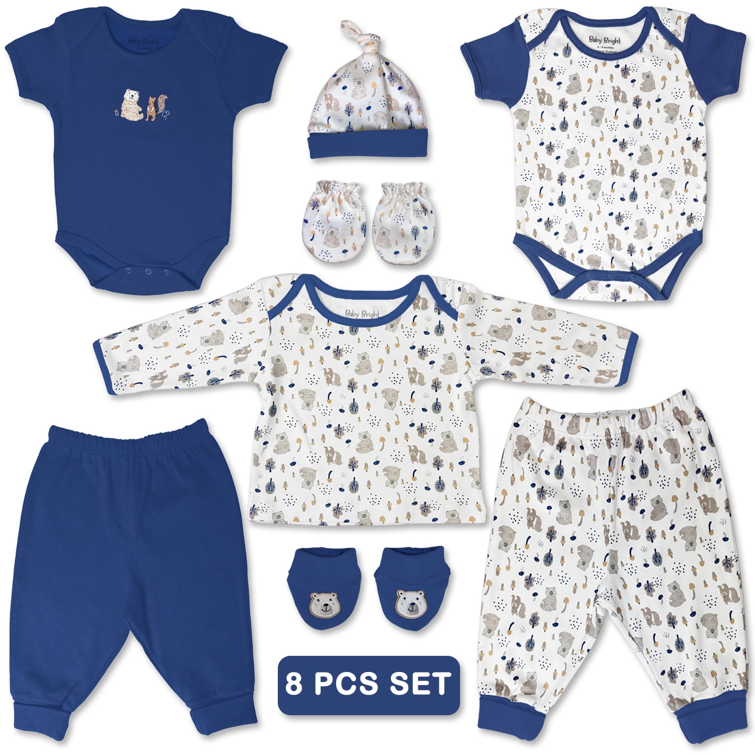 Newborn Essentials Must Have Clothes for Baby Boy, Outfit Gifts for Infant, Baby Shower Gift, 8-Pieces, Size 0-3 Months