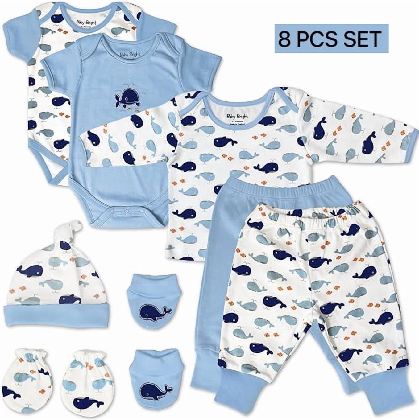 Baby Bright Newborn Essentials Must Have Clothes for Baby Boy, Outfit Gifts for Infant, Baby Shower Gift, 8-Pieces, Size 0-3 Months