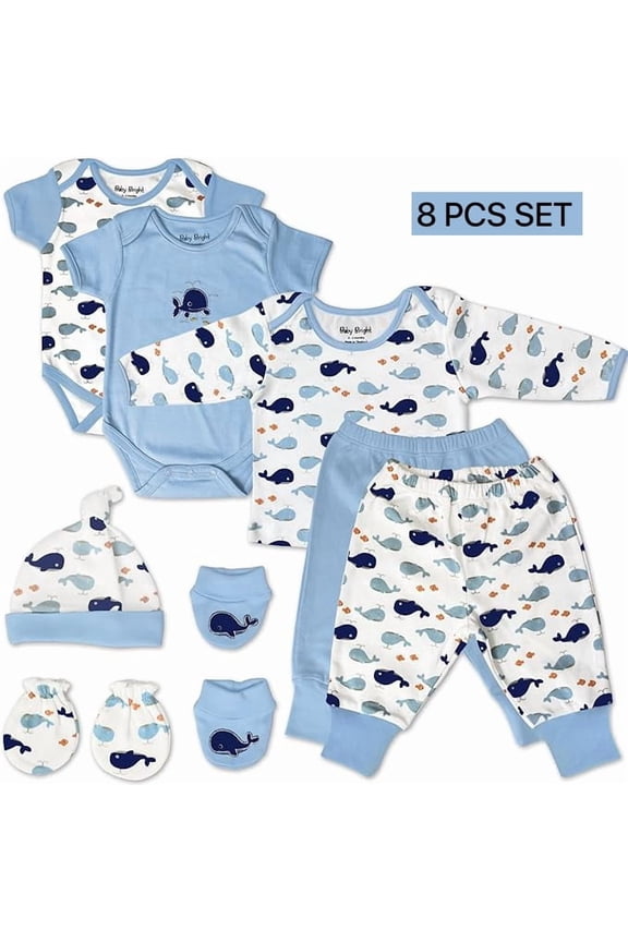 Newborn Essentials Must Have Clothes for Baby Boy, Outfit Gifts for Infant, Baby Shower Gift, 8-Pieces, Size 0-3 Months