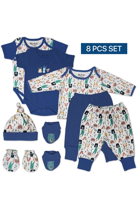 Newborn Essentials Must Have Clothes for Baby Boy, Outfit Gifts for Infant, Baby Shower Gift, 8-Pieces, Size 0-3 Months