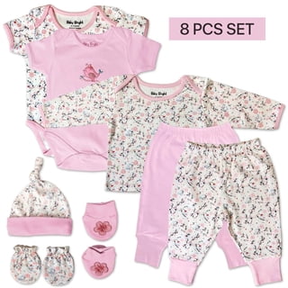 Baby Bright Newborn Essentials Must Have Clothes for Baby Girl, Outfit Gifts for Infant, Baby Shower Gift, 8-Pieces, Size 0-3 Months