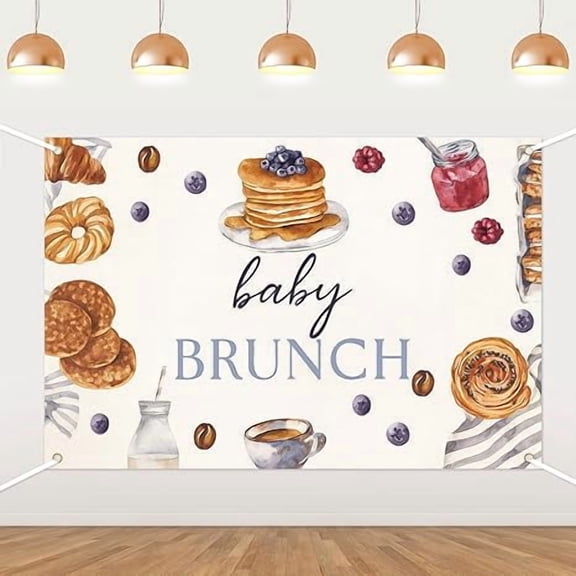 Baby Brunch Bakery Backdrop Banner  Coffee Pancake Croissant Breakfast Caf Style Photo Background for Baby Shower Party Decorations