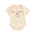 thumbnail image 1 of Baby Bubble Romper Short Sleeve Round Neck Letter Print Bodysuit Pregnancy Announcement Playsuit, 1 of 10