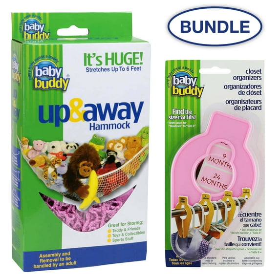Baby Buddy Bundle: Up and Away Hammock & Closet Organizers 5ct - Organize Kids Clothes, Toys, Pink