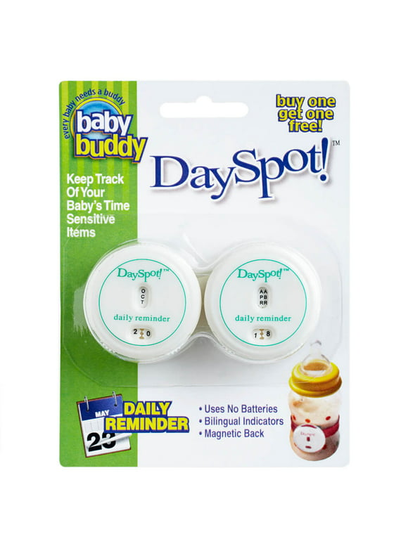 Baby Buddy DaySpot Daily Reminder Keeps Track of Freshness for Baby Food, Baby Bottles, Leftovers, White, 2 Count