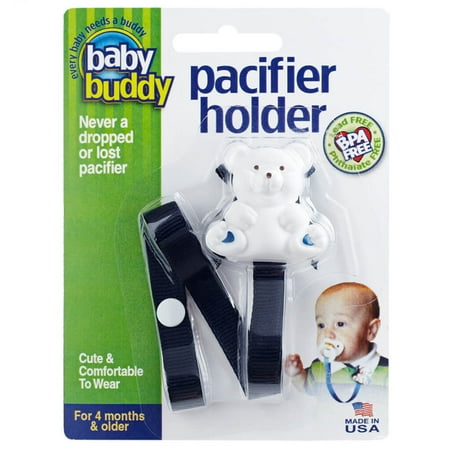 Baby Buddy Infant Pacifier Holder Clip, Cute Bear Design, Snaps to Paci, Teether, or Toys, Navy 1pk