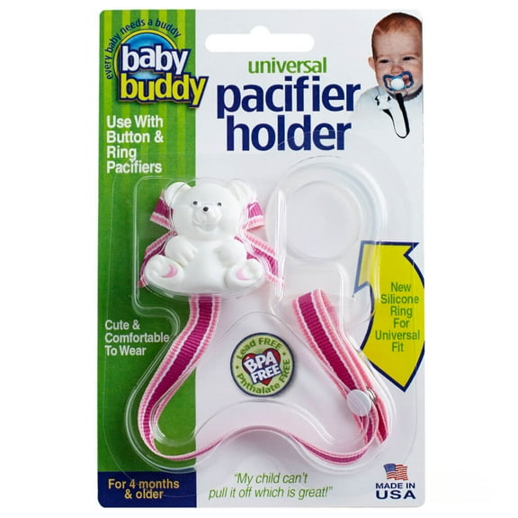 Baby Buddy Infant Pacifier Holder Clip with Universal Silicone Ring 4+ Months, Berrysicle 1pk