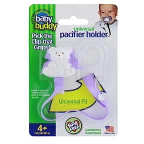 Baby Buddy Infant Pacifier Holder Clip with Universal Silicone Ring 4+ Months, Lilac 1pk