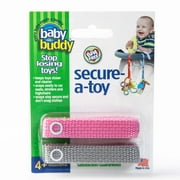 Baby Buddy Infant Secure-A-Toy Strap, Secures Toys, Teether Pacifier to Stroller Car Seat, Pink-Gray
