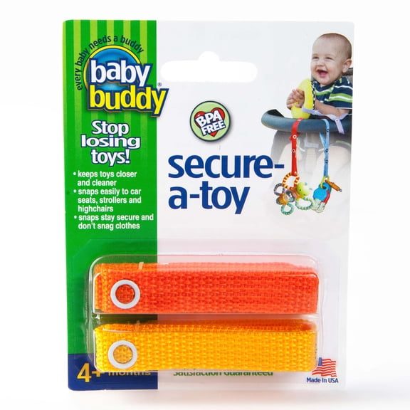 Baby Buddy Infant Secure-a-Toy Strap, Secures Toys, Teether, Pacifiers to Stroller, Orange-Gold