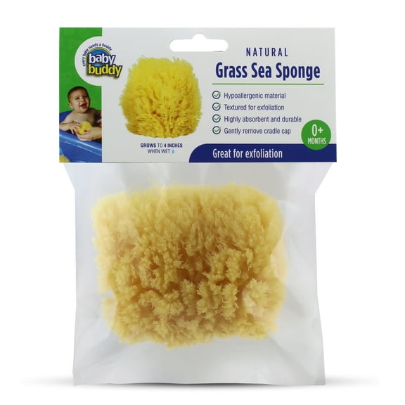 Baby Buddy Natural Baby Bath Sponge, 4in Soft Grass Sea Sponge for Newborns, Gentle on Tender Skin, 1pk