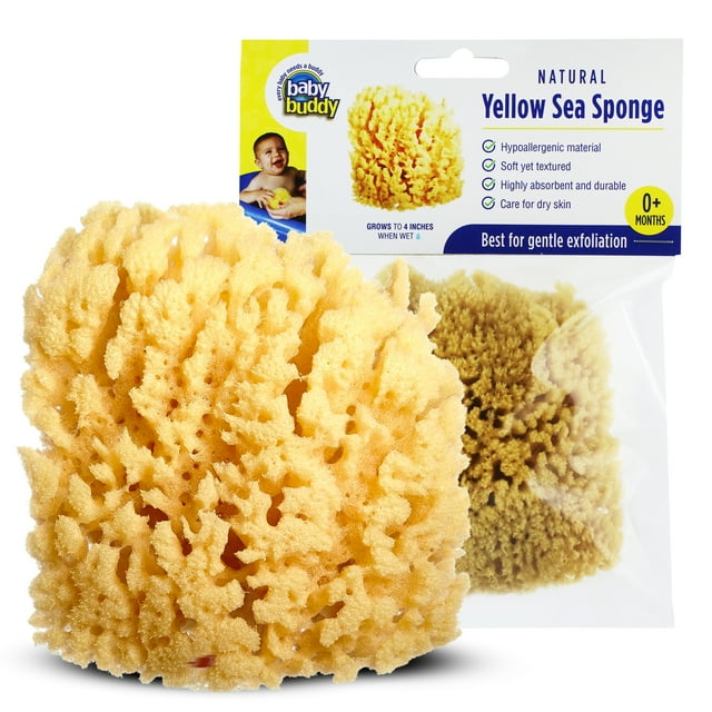 Baby Buddy Natural Baby Bath Sponge 4in Soft Yellow Sea Sponge Soft on