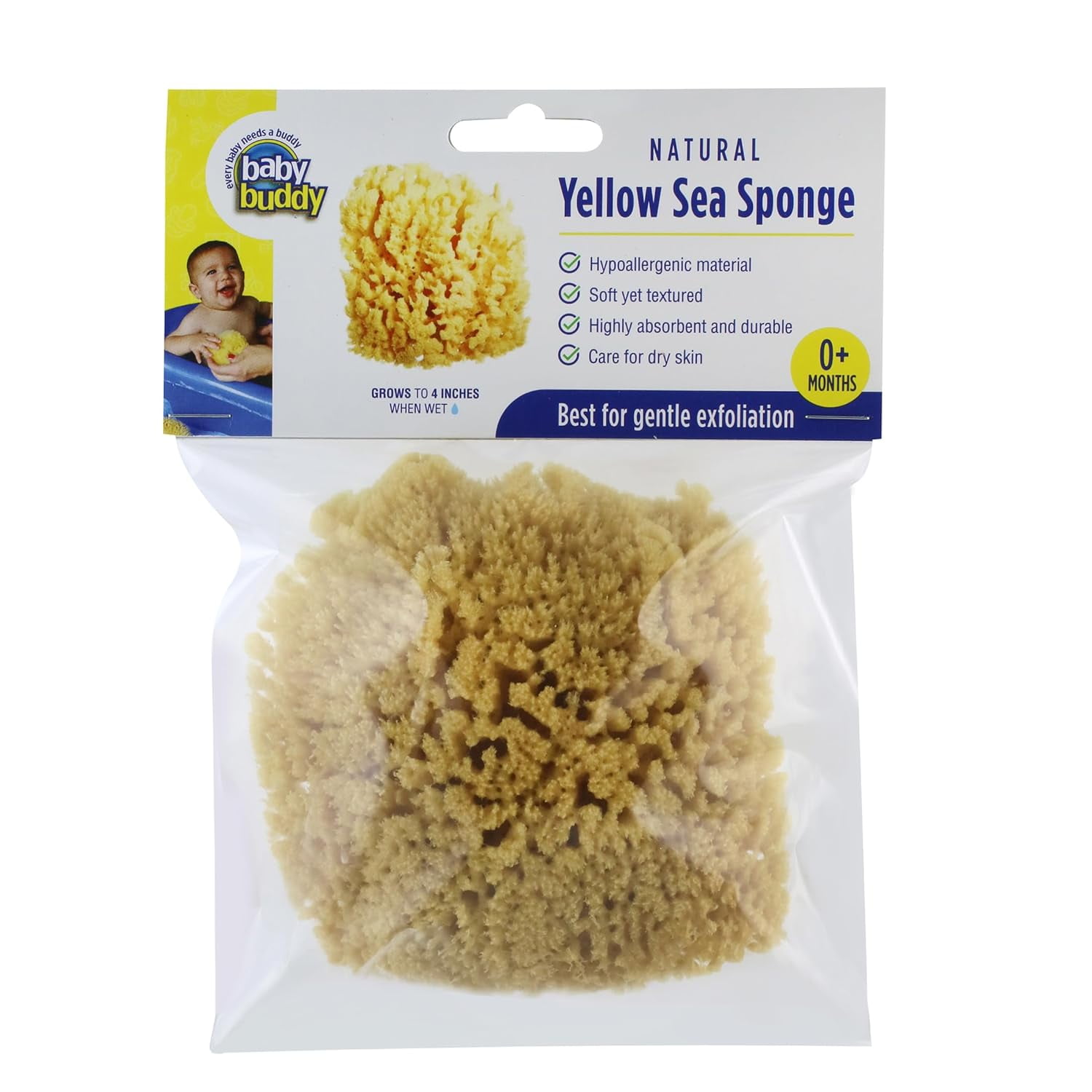 Baby Buddy Natural Baby Bath Sponge 4in Soft Yellow Sea Sponge