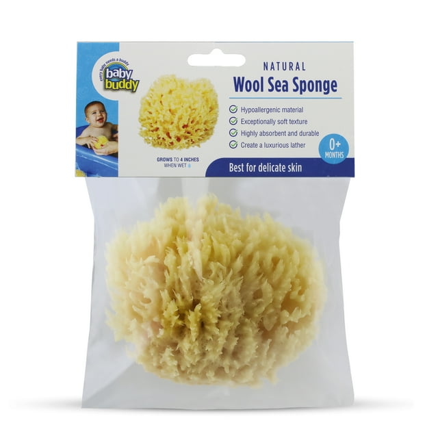 Baby Buddy Natural Baby Bath Sponge 4in Ultra Soft Premium Sea Wool Sponge Soft on Tender Baby Skin, Biodegradable, 1pk
