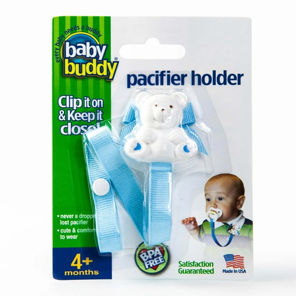 Baby Buddy Pacifier Holder Clip- Cute Fashionable Bear Clip onto Babys Shirt, Snap to Paci, Teether, Toys, Lt Blue, 1pk