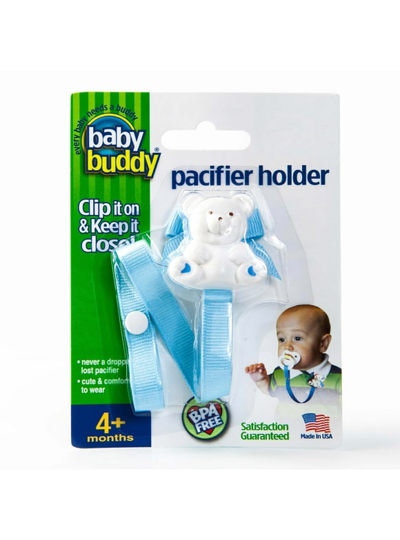 Baby Buddy Pacifier Holder Clip- Cute Fashionable Bear Clip onto Babys Shirt, Snap to Paci, Teether, Toys, Lt Blue, 1pk