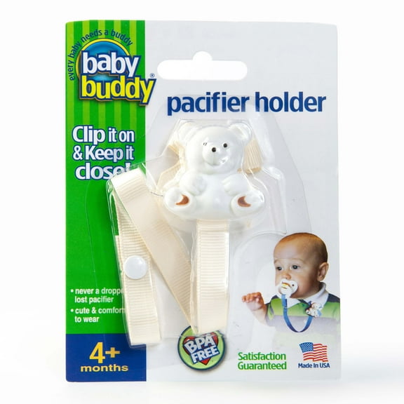 Baby Buddy Pacifier Holder Clip- Cute Fashionable Bear Clips onto Babys Shirt, Snaps to Paci, Teether, Toys, Cream, 1pk