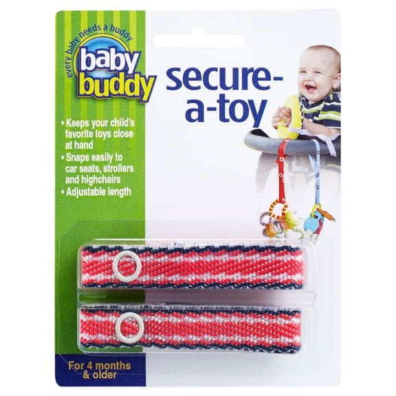 Baby Buddy Secure-A-Toy Fashion, Safety Strap Secures Toys, Teether, or Pacifier to Stroller, Highchair, Navy-Red Stitch