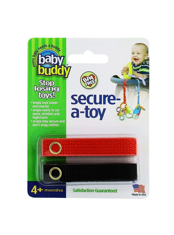 Baby Buddy Secure-A-Toy, Safety Strap Secures Toys, Teether, or Pacifier to Stroller, Highchair, Car Seat, Red-Black