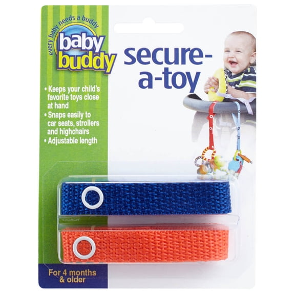 Baby Buddy Secure-A-Toy, Safety Strap Secures Toys, Teether, or Pacifier to Stroller, Highchair, Car Seat, Royal-Orange