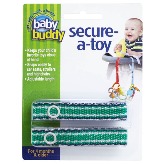 Baby Buddy Secure-a-Toy Strap, Toddler Toy, Teether, Pacifier Holder for Stroller, Navy-Green Stitch