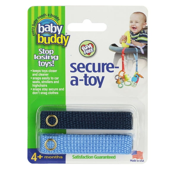 Baby Buddy Secure-a-Toy Strap for Infant, Secures Toys, Teether, or Pacifier to Stroller, Navy-Blue