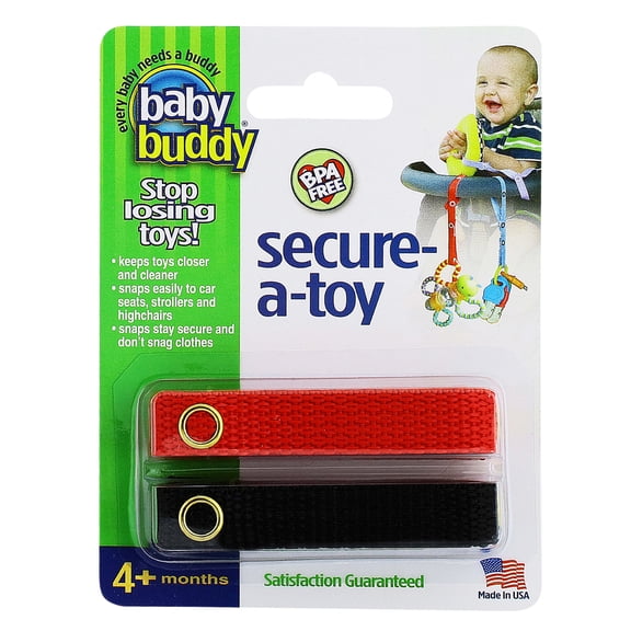 Baby Buddy Toddler Secure-A-Toy, Strap for Toys, Teether, Pacifier, Stroller, Car Seat, Red Black