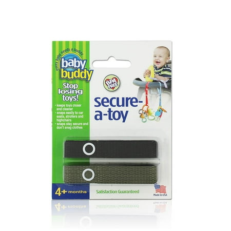 Baby Buddy Toddler Secure-a-Toy Strap, Secures Toys, Teether, Pacifier to Stroller, Black-Olive