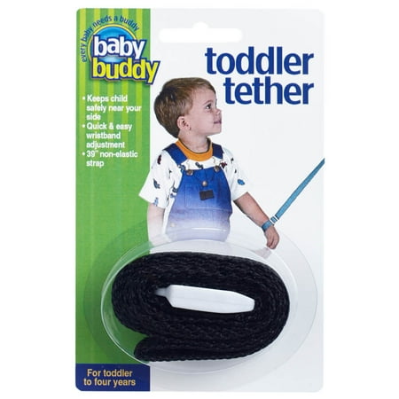 Baby Buddy Toddler Tether: Durable Adjustable Nylon Safety Wrist Link for Kids, Toddlers - Black 1pk