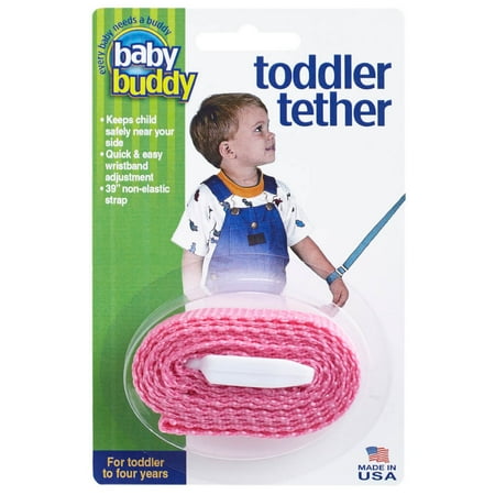 Baby Buddy Toddler Tether: Durable Adjustable Nylon Safety Wrist Link for Kids, Toddlers, Pink, 1 Ct