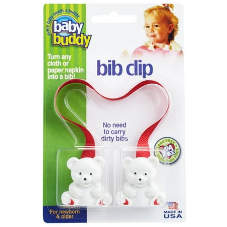 Baby Buddy Baby Bib Clip Turns any Cloth, Towel, or Paper Napkin into Instant Disposable Bibs Good for Travel, Red 1pk