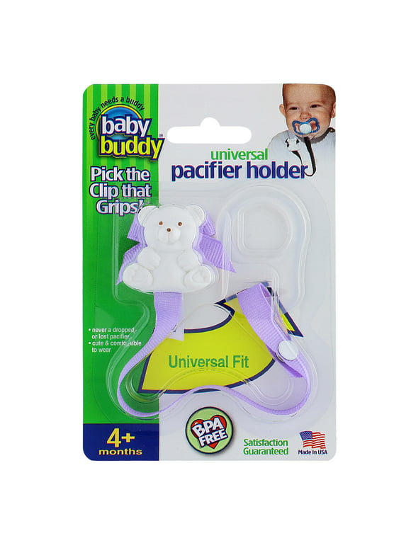Baby Buddy Universal Pacifier Holder Clip- Snaps to Paci or Attach with Universal Fit Silicone Ring, 4+ Months Lilac 1pk
