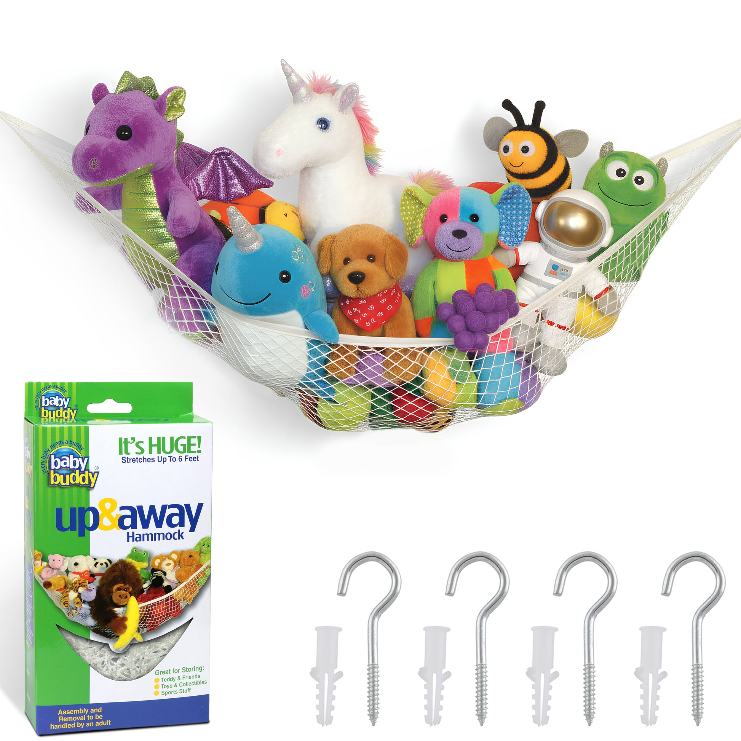 Baby Buddy Large Mesh Toy Storage Hammock, Wall & Ceiling Holder for ...