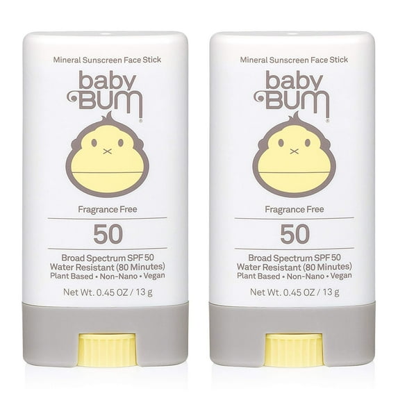 Baby Bum Mineral Sunscreen Face Stick - SPF 50 - UVA,UVB Face and Body Protection - Fragrance Free Safe for Sensitive Skin- Travel Size 0.45 Ounce (Pack of 2)