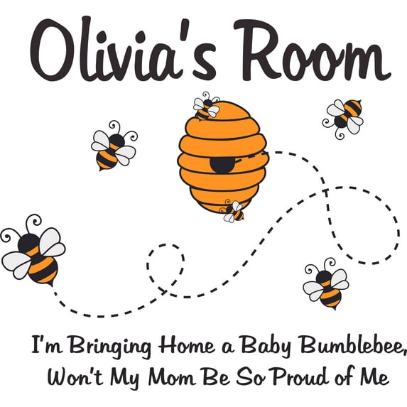 Baby Bumblebee Mom Quote Cartoon Customized Wall Decal - Custom Vinyl Wall Art - Personalized Name - Baby Girls Boys Kids Bedroom Wall Decal Room Decor Wall Stickers Decoration Size (27x30 inch)